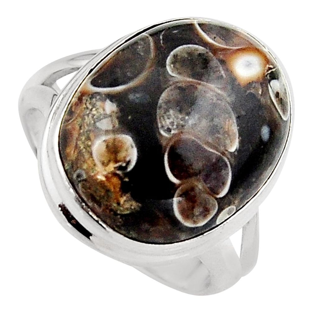 Natural turritella fossil snail agate 925 silver solitaire ring size 8.5 p95521