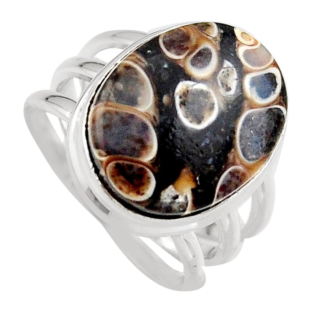 Natural turritella fossil snail agate silver solitaire ring size 8 p95522