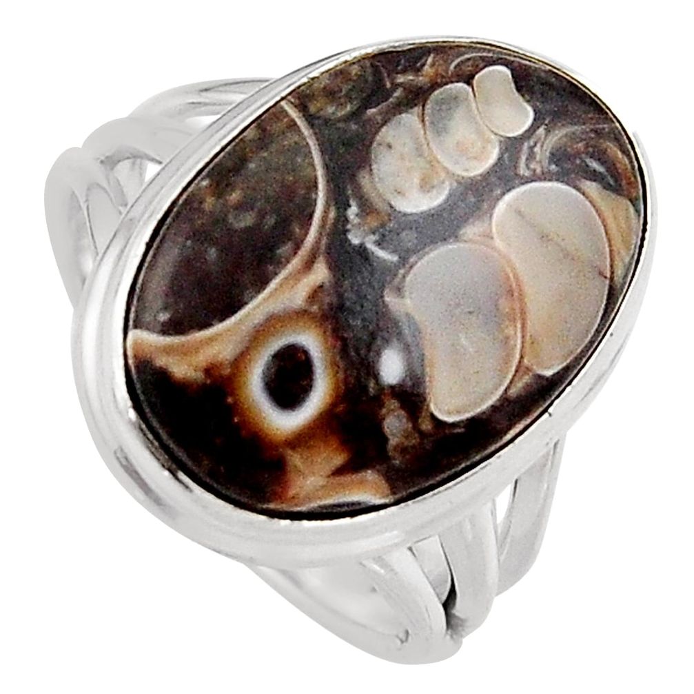 925 silver 14.12cts natural turritella fossil snail agate ring size 7.5 p95530