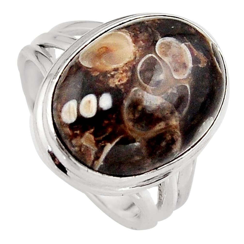 13.22cts natural turritella fossil snail agate 925 silver ring size 7.5 p95534