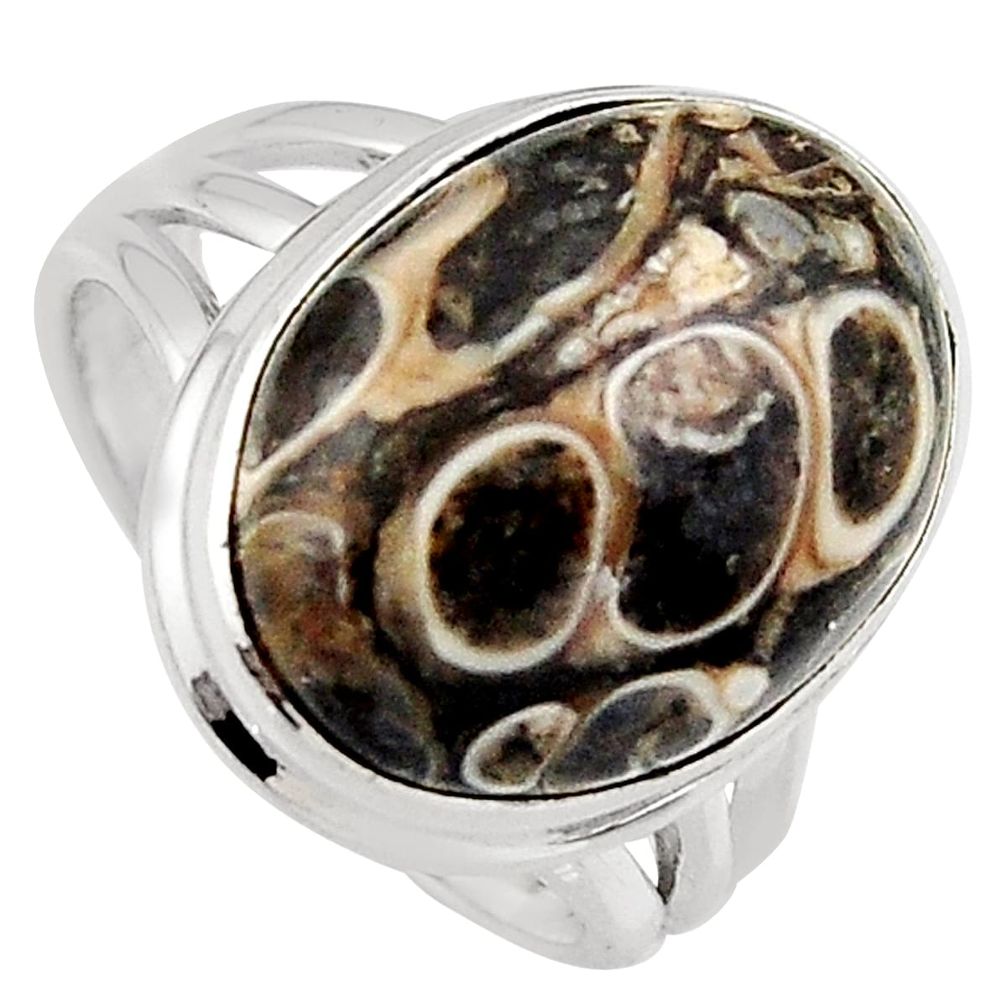925 silver 14.41cts natural turritella fossil snail agate ring size 7.5 p95535