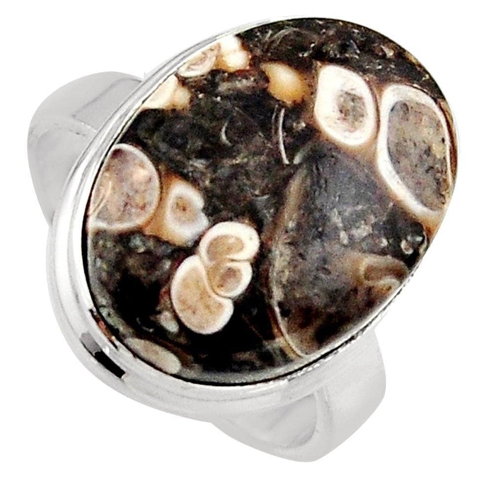 13.28cts natural brown turritella fossil snail agate silver ring size 8 p95537