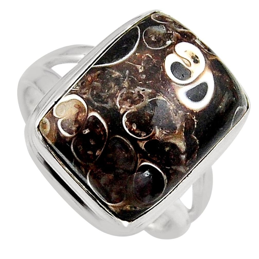 925 silver 13.79cts natural turritella fossil snail agate ring size 8.5 p95539