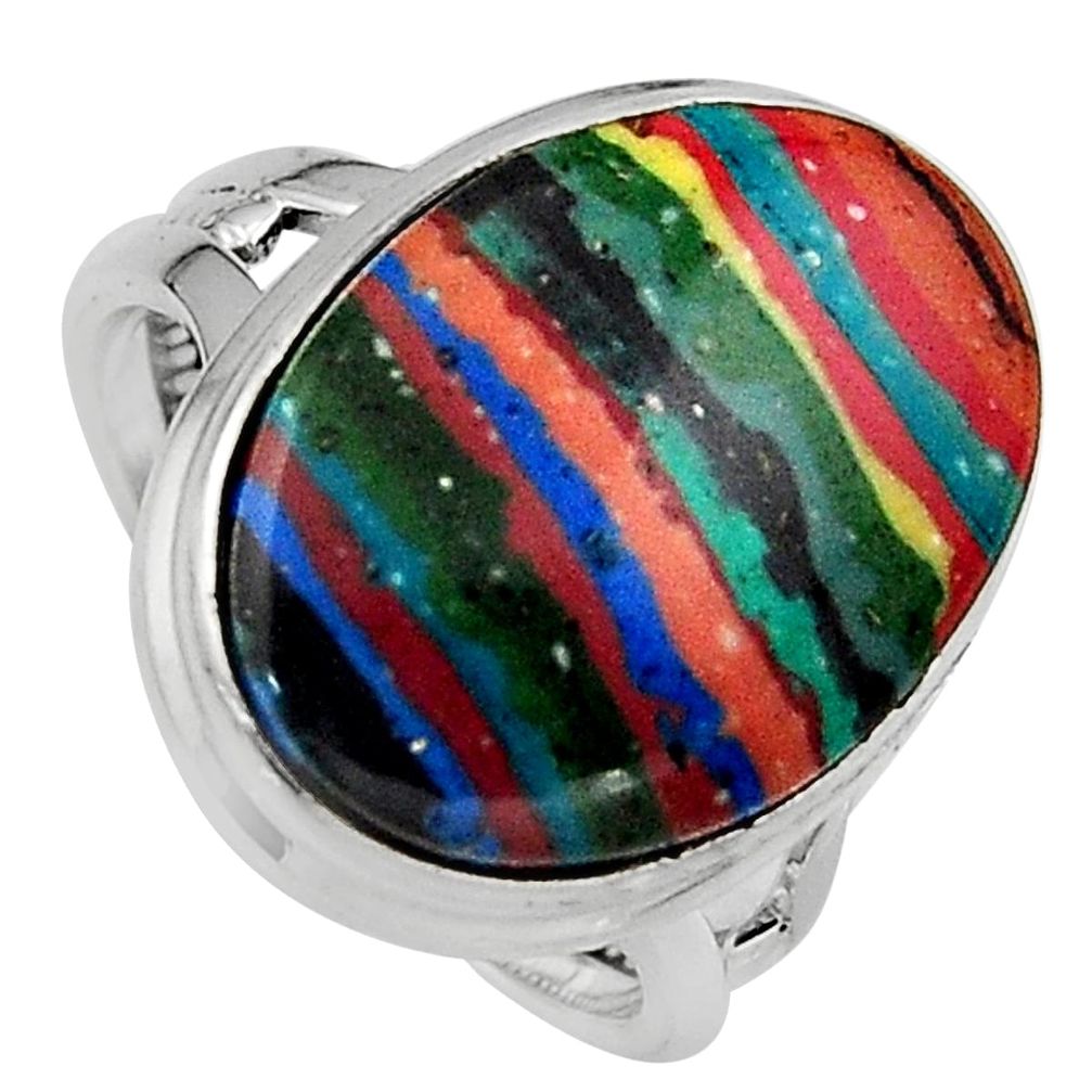 12.36cts natural rainbow calsilica 925 silver solitaire ring size 7.5 p95578