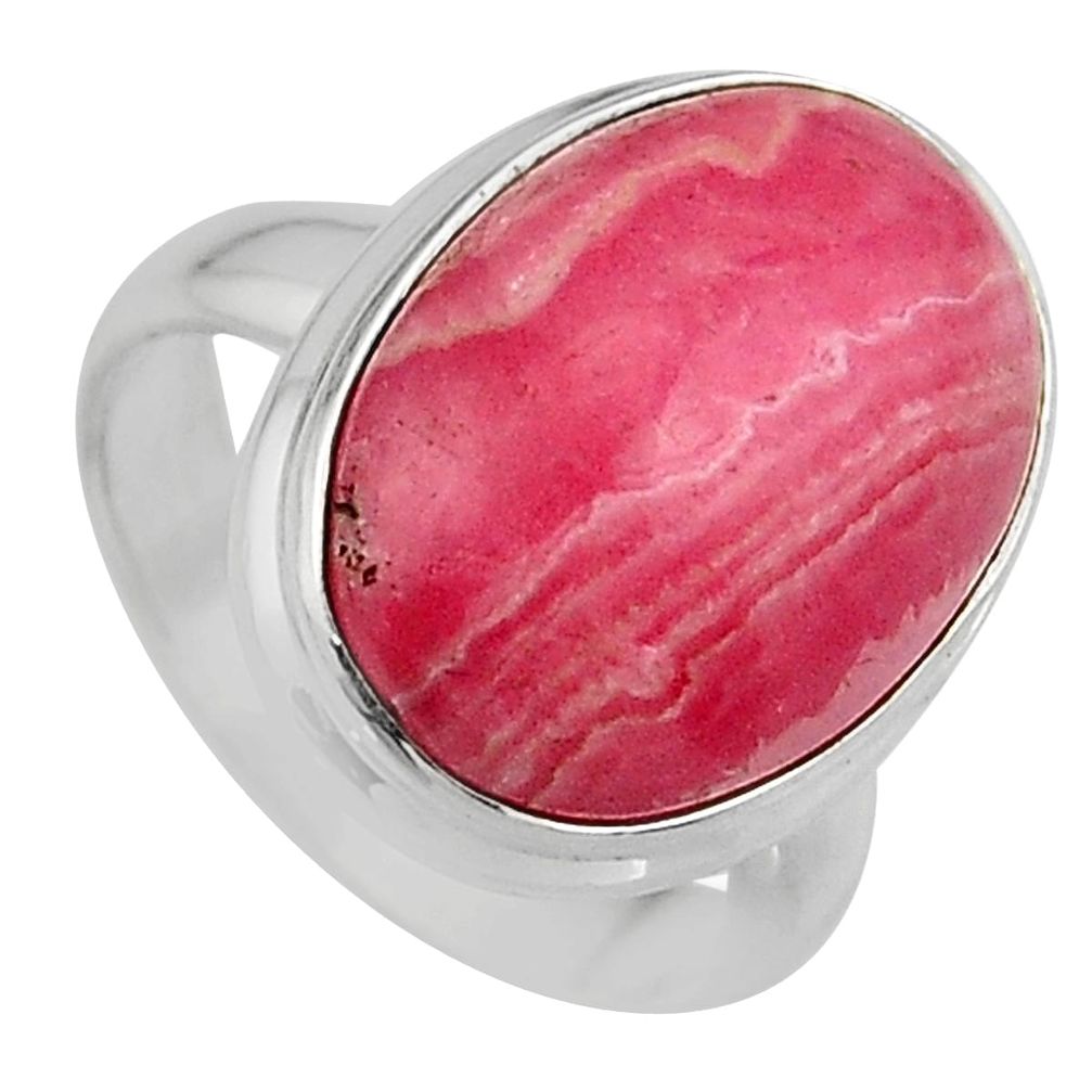 11.37cts natural rhodochrosite inca rose silver solitaire ring size 6.5 p95584
