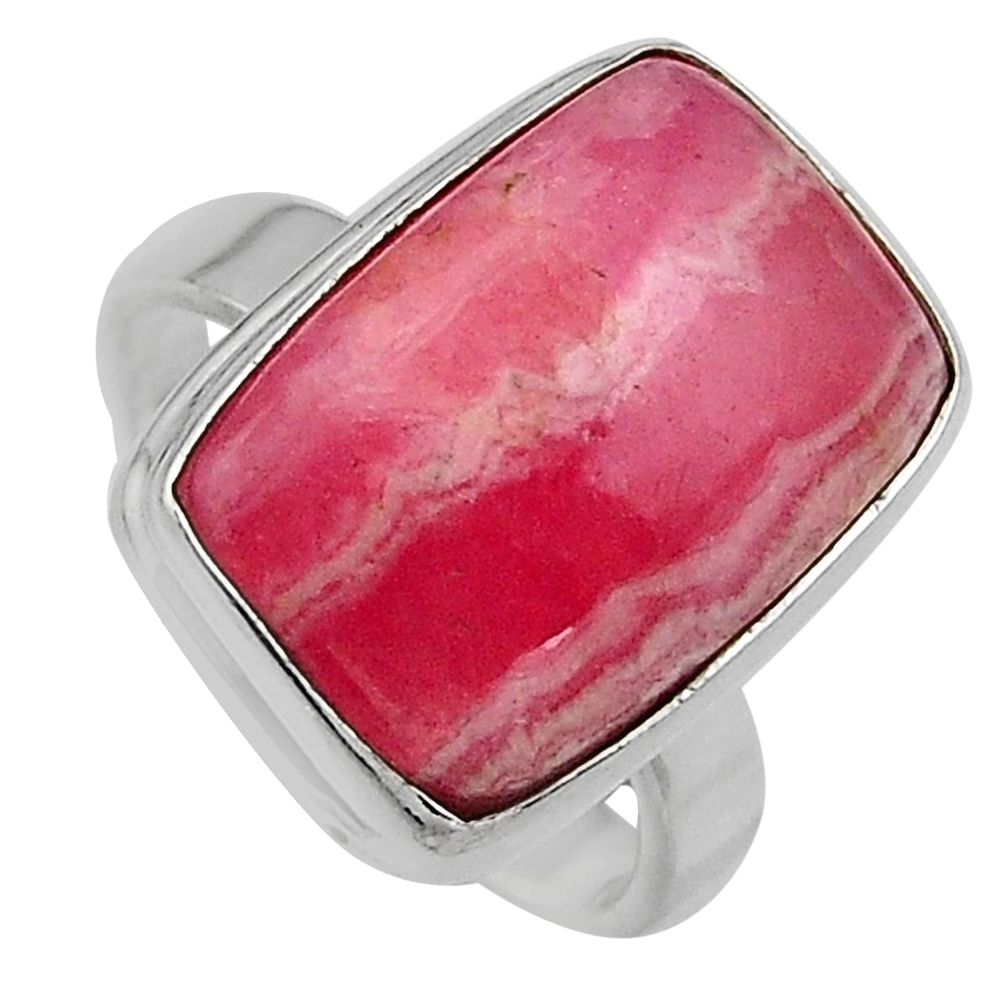 Natural pink rhodochrosite inca rose 925 silver solitaire ring size 8 p95589