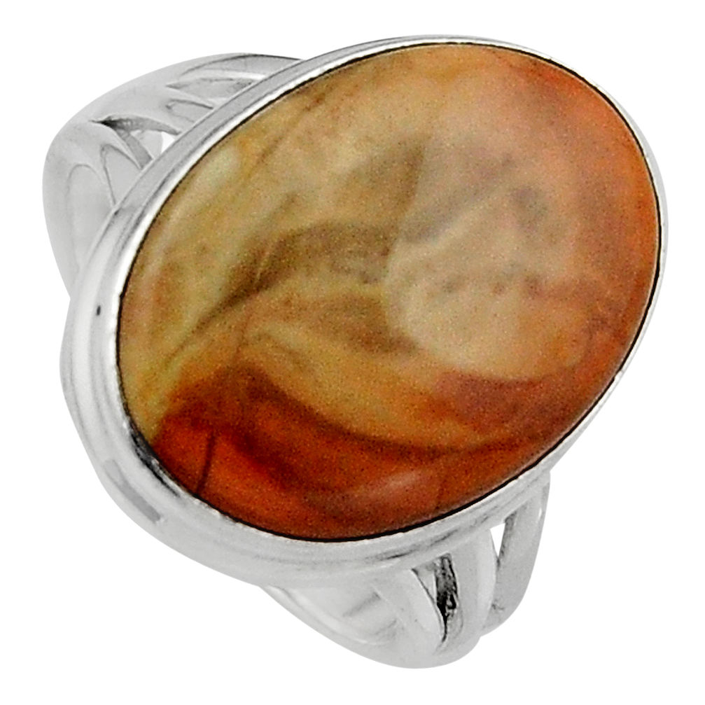 12.34cts natural brown imperial jasper 925 silver solitaire ring size 7.5 p95667