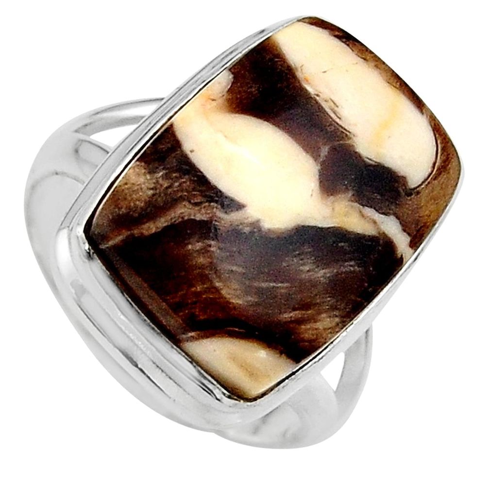 Natural peanut petrified wood fossil 925 silver solitaire ring size 8.5 p95696