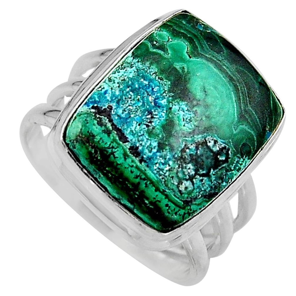 15.76cts natural malachite in chrysocolla silver solitaire ring size 8 p95715