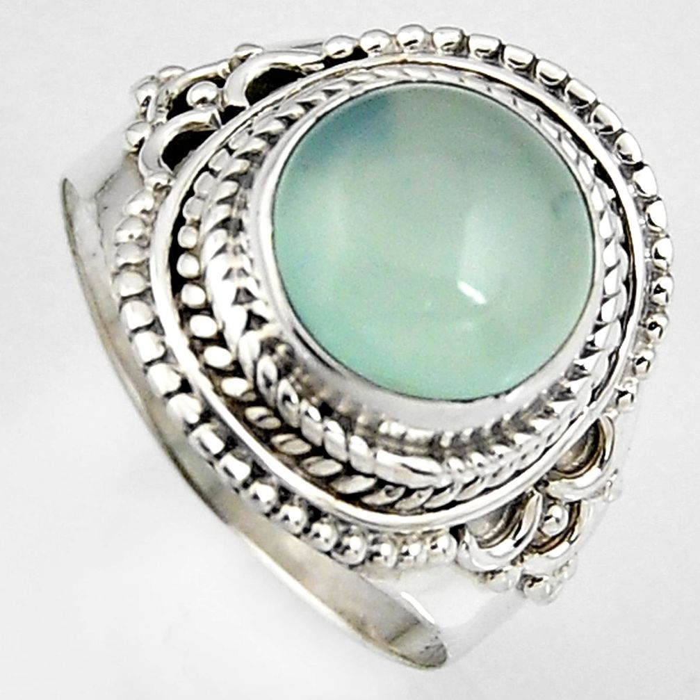 925 silver 5.52cts natural aqua chalcedony oval solitaire ring size 8.5 p95750