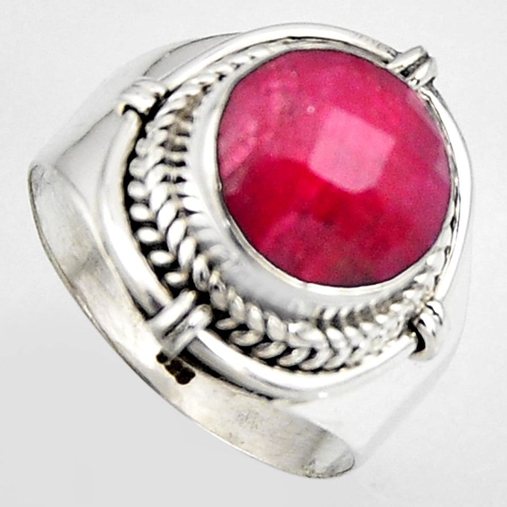 5.75cts natural red ruby 925 sterling silver solitaire ring size 8.5 p95761