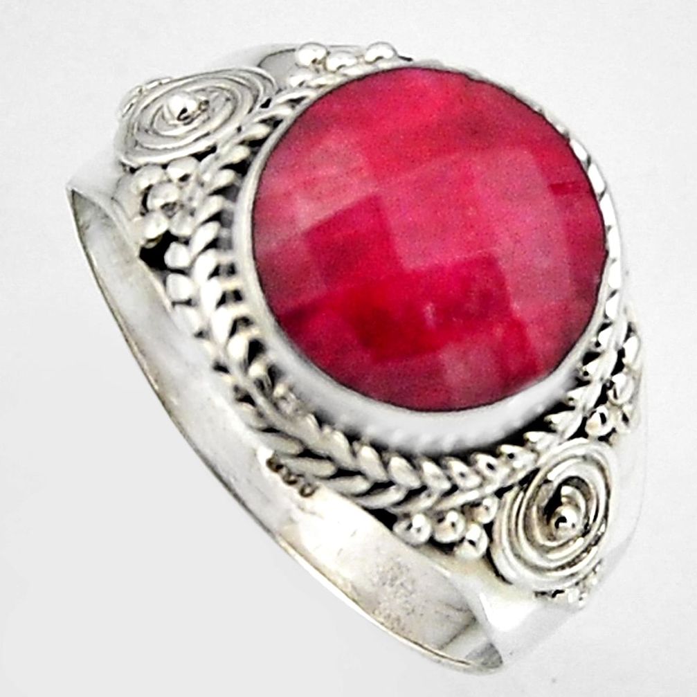 5.52cts natural red ruby 925 sterling silver solitaire ring size 8 p95767