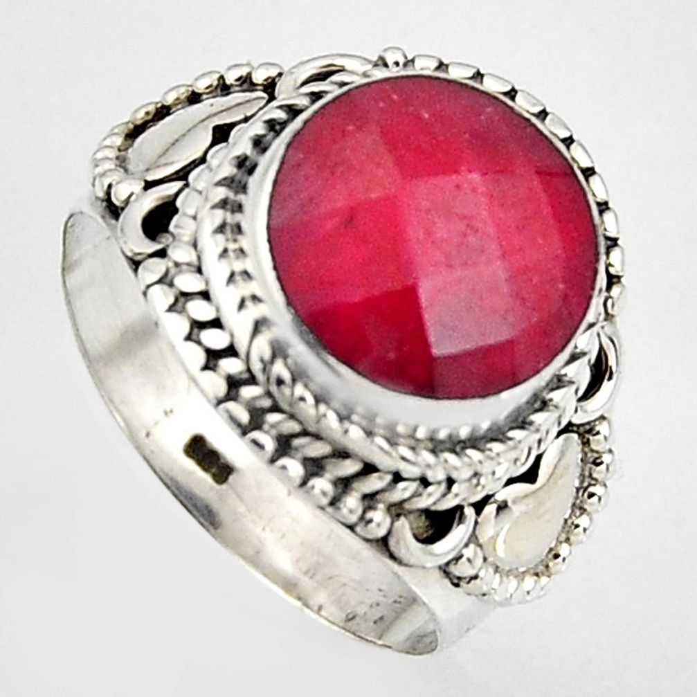 5.51cts natural red ruby 925 sterling silver solitaire ring size 6.5 p95769