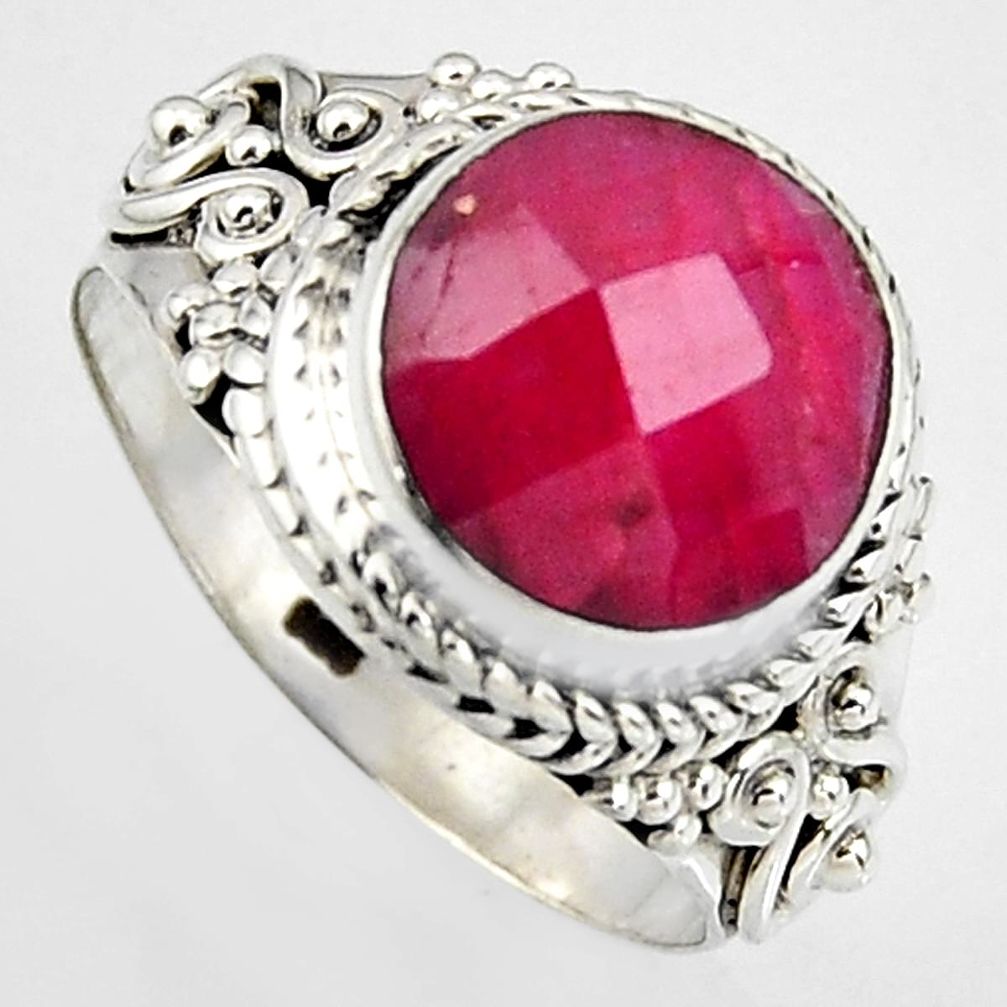 5.53cts natural red ruby 925 sterling silver solitaire ring size 7.5 p95770