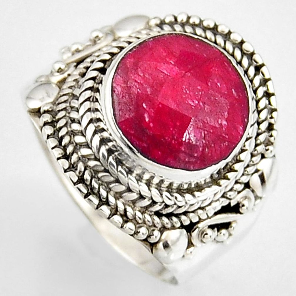 5.01cts natural red ruby 925 sterling silver solitaire ring size 8 p95771