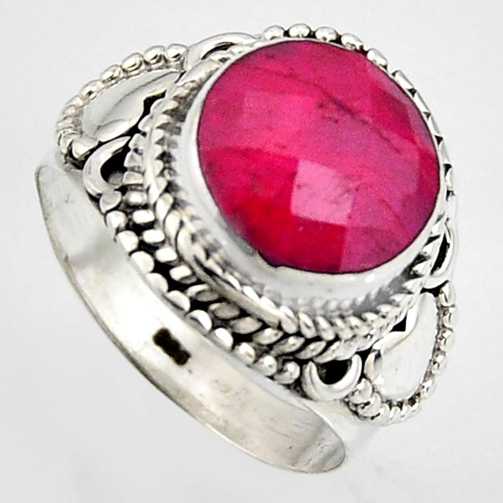 5.52cts natural red ruby 925 sterling silver solitaire ring size 7 p95772