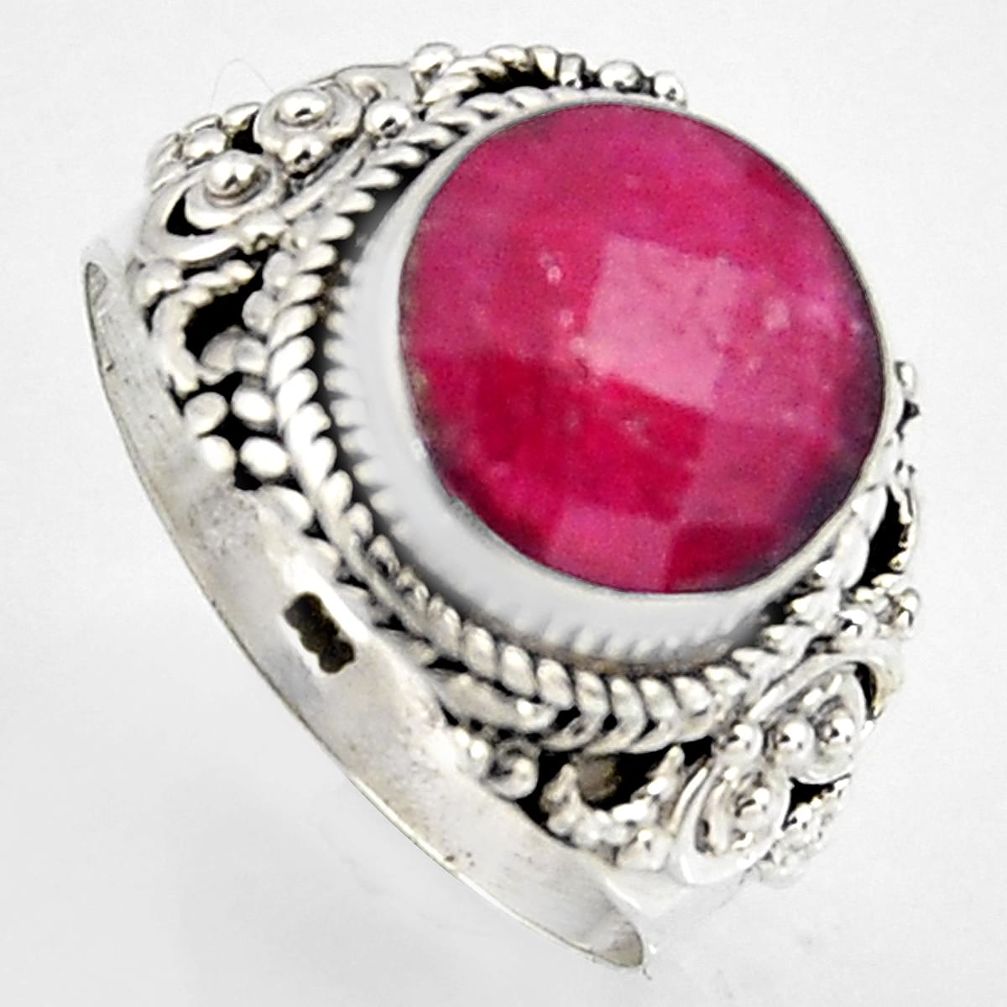 925 sterling silver 5.54cts natural red ruby round solitaire ring size 8 p95773