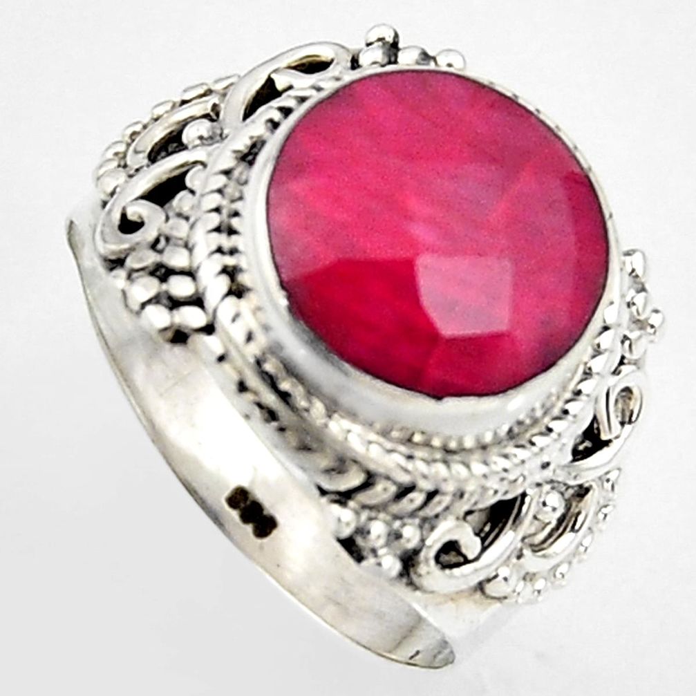 925 sterling silver 5.36cts natural red ruby solitaire ring size 6.5 p95777