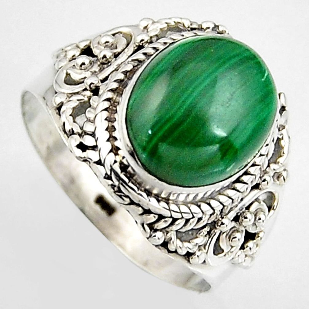 925 silver 5.47cts natural green malachite solitaire ring size 7.5 p95804
