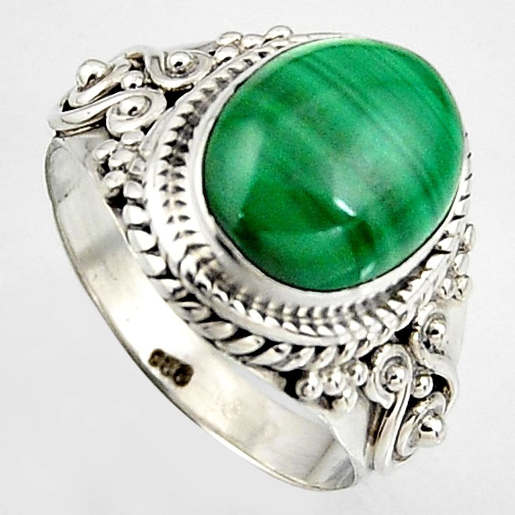 5.33cts natural green malachite 925 silver solitaire ring size 6.5 p95807