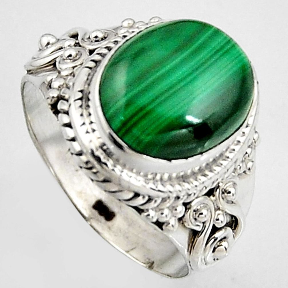 5.07cts natural green malachite 925 silver solitaire ring size 6.5 p95810