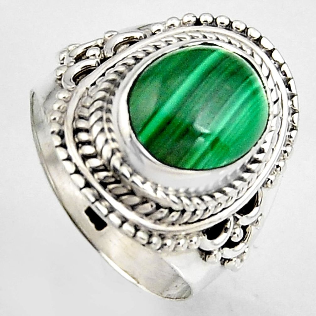 4.38cts natural green malachite 925 silver solitaire ring size 6.5 p95813