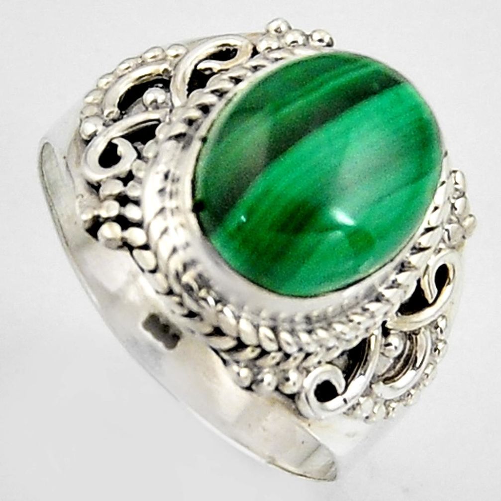 5.50cts natural green malachite 925 silver solitaire ring size 8 p95817