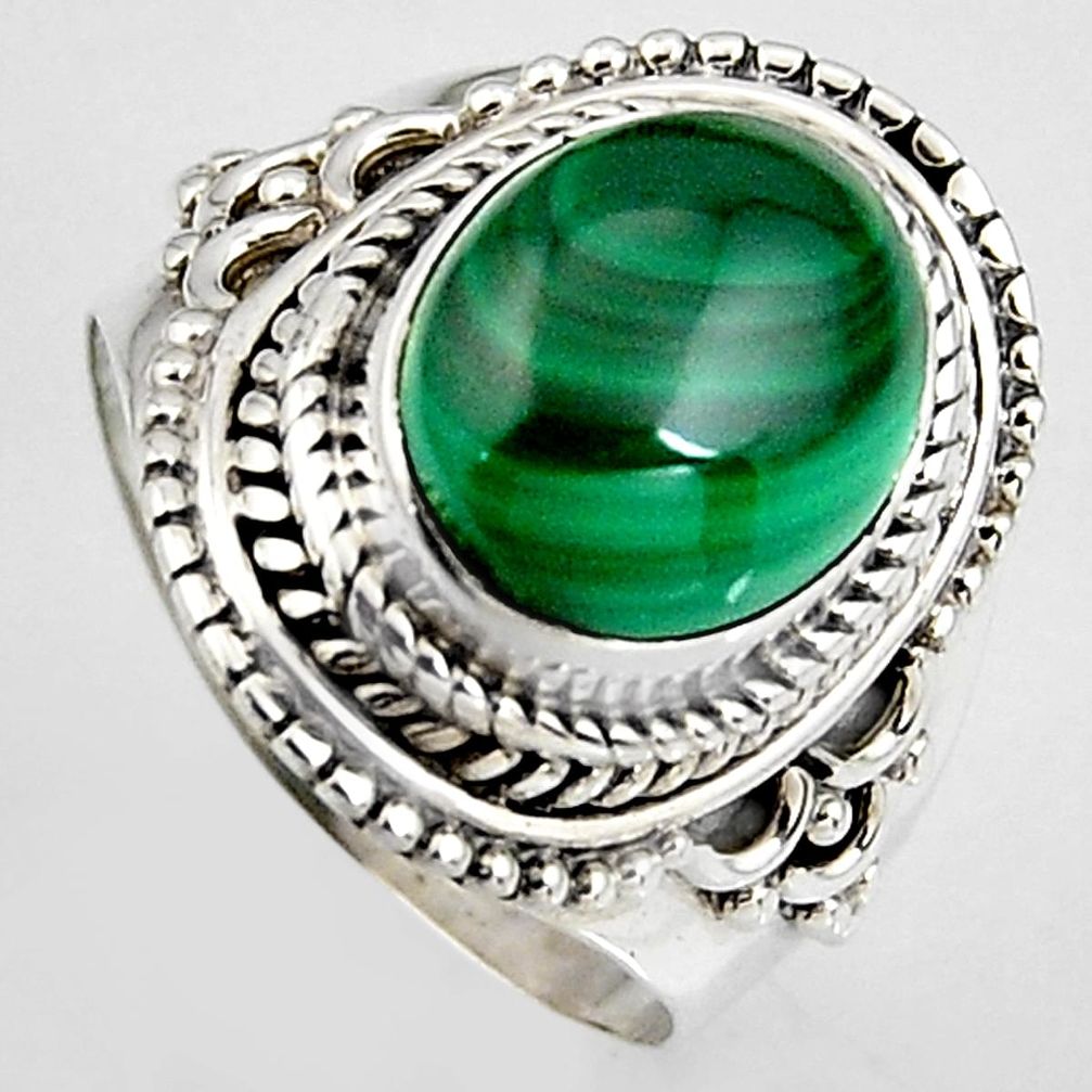 925 silver 5.30cts natural green malachite oval solitaire ring size 7 p95819