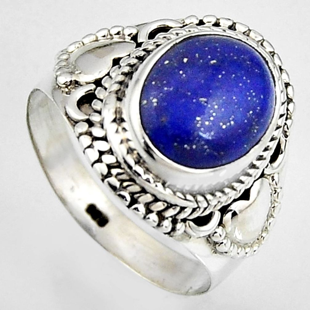 5.07cts natural blue lapis lazuli 925 silver solitaire ring size 8 p95827