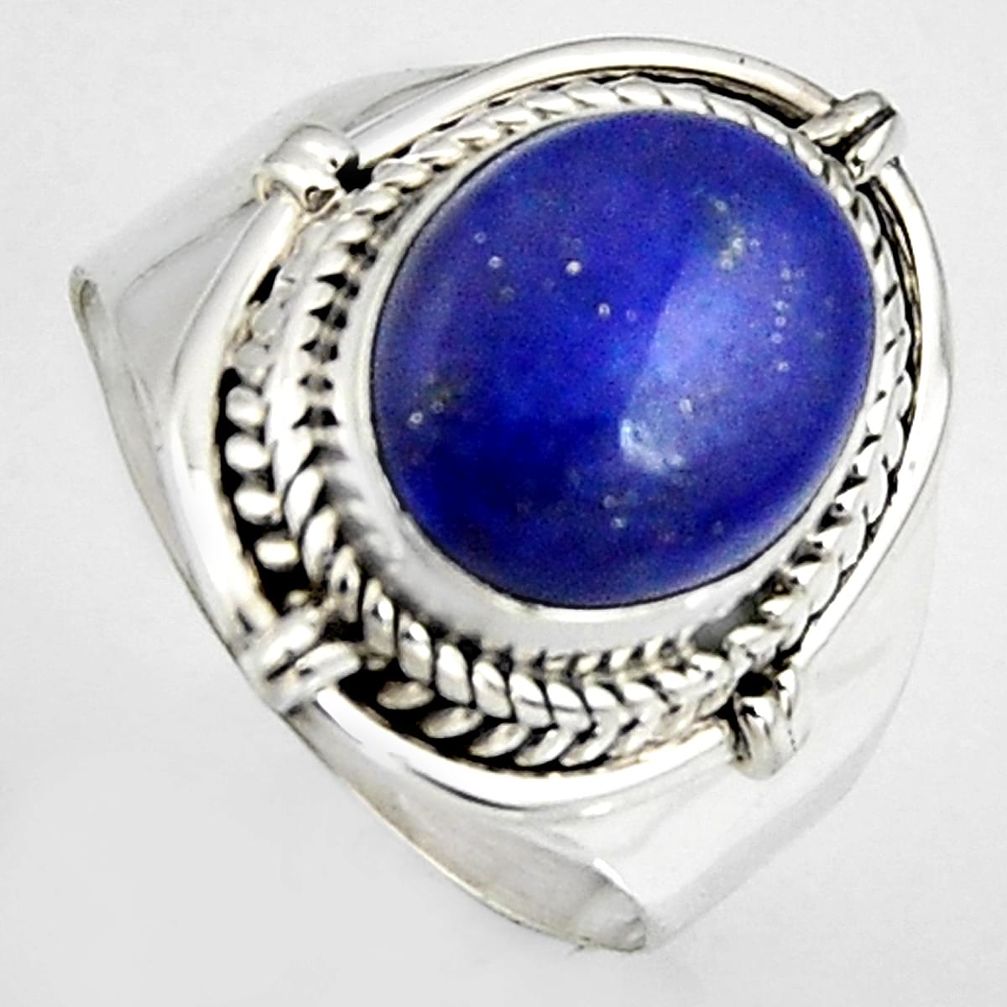 5.31cts natural blue lapis lazuli 925 silver solitaire ring size 7 p95828