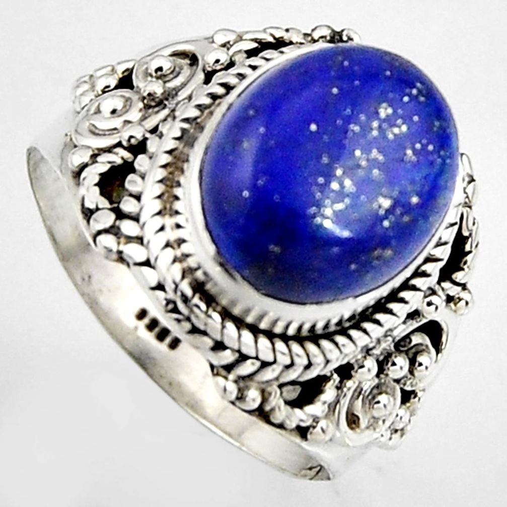 5.32cts natural blue lapis lazuli 925 silver solitaire ring size 6.5 p95832