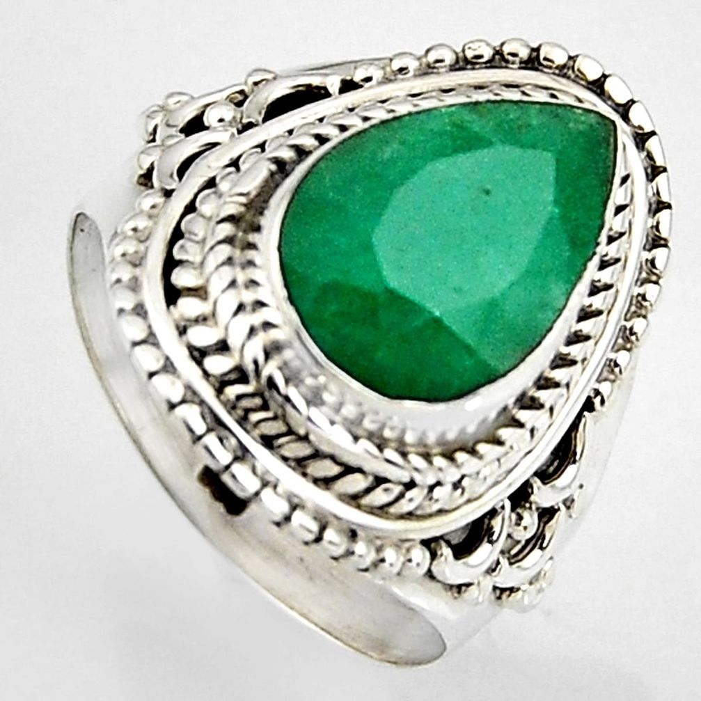 4.73cts natural green emerald 925 silver solitaire ring jewelry size 6.5 p95852