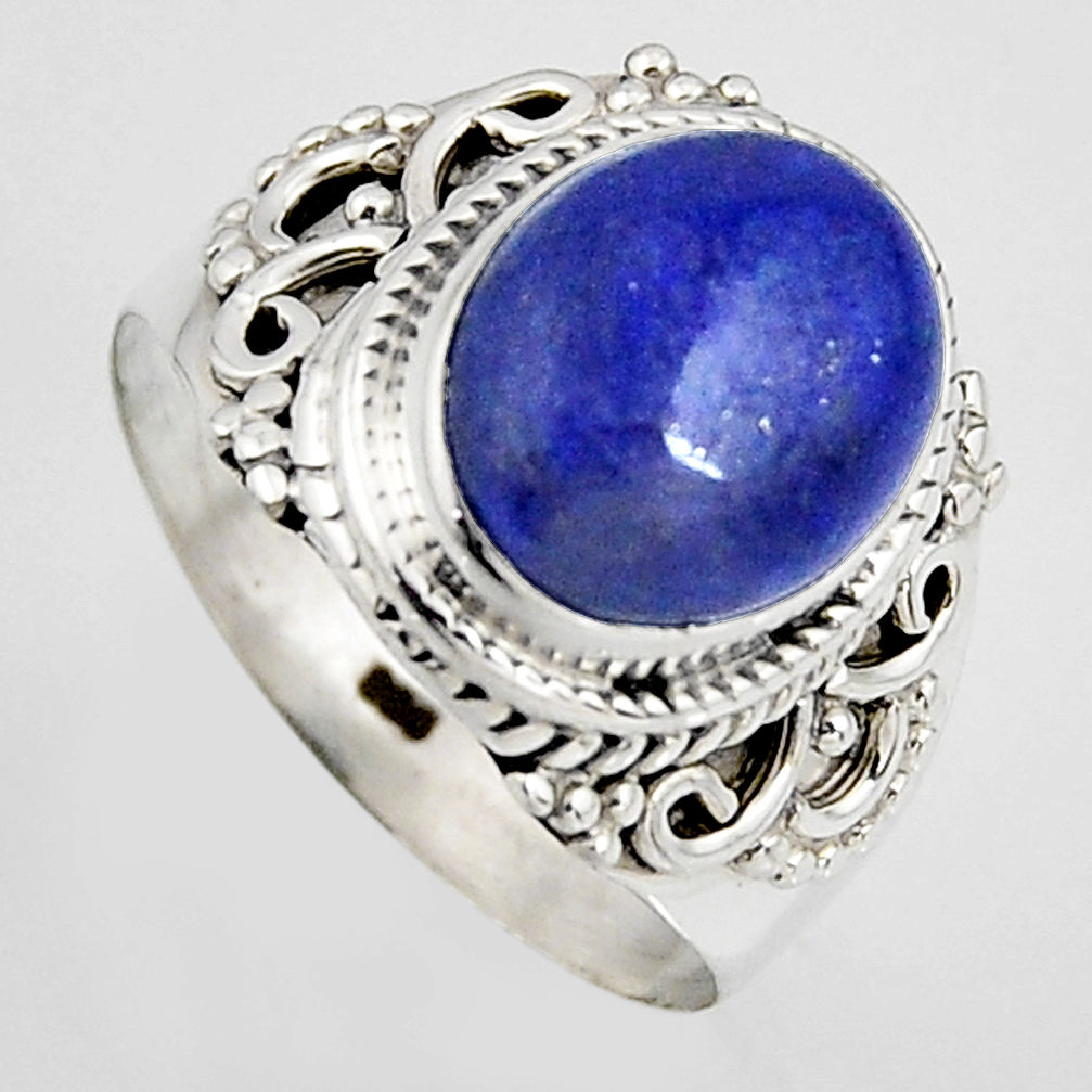 5.29cts natural blue lapis lazuli 925 silver solitaire ring size 8 p95882
