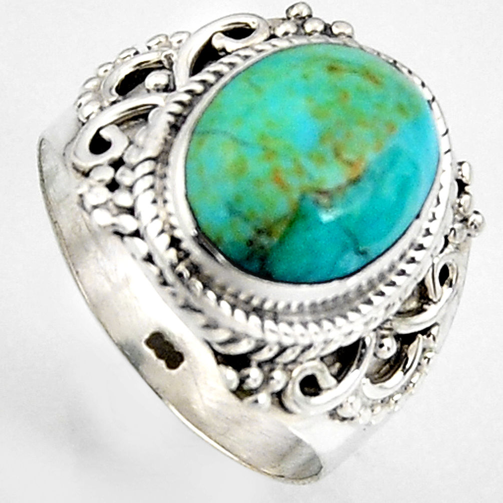 5.07cts natural green kingman turquoise 925 silver solitaire ring size 7 p95888