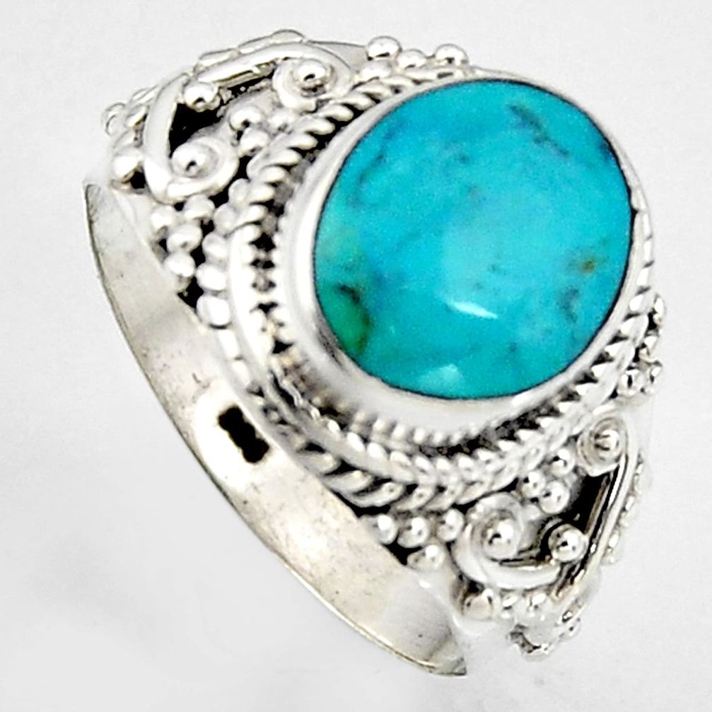 5.13cts natural green kingman turquoise 925 silver solitaire ring size 8 p95891