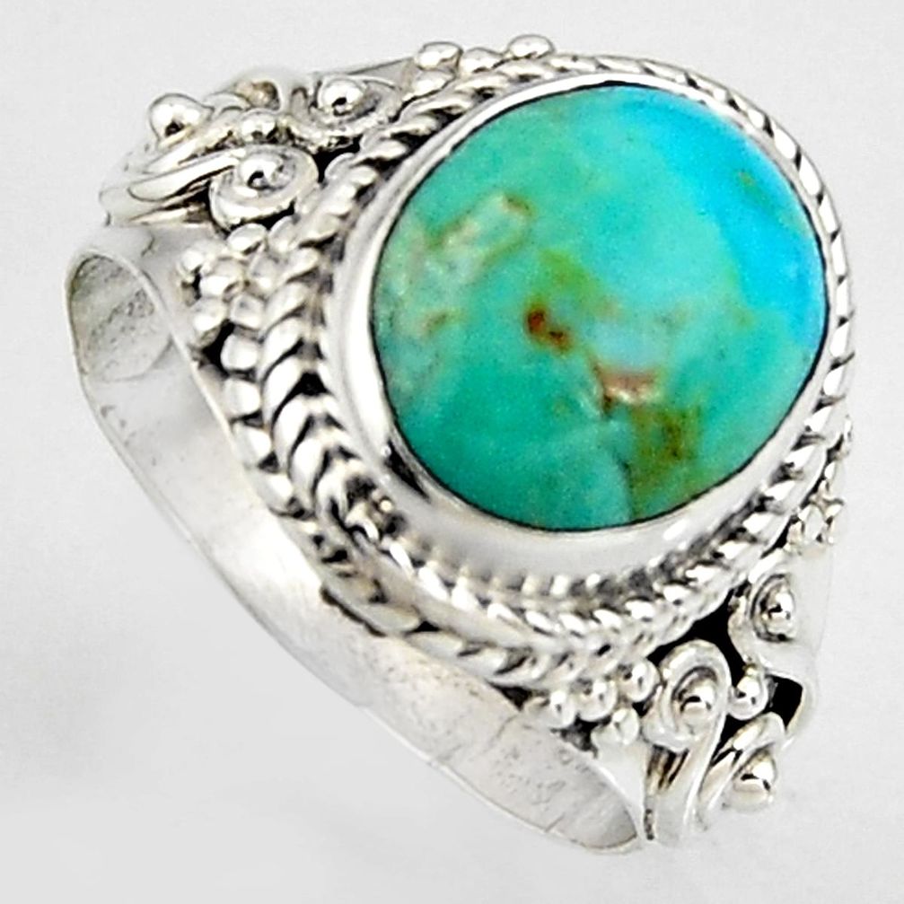 5.16cts natural green kingman turquoise silver solitaire ring size 6.5 p95896