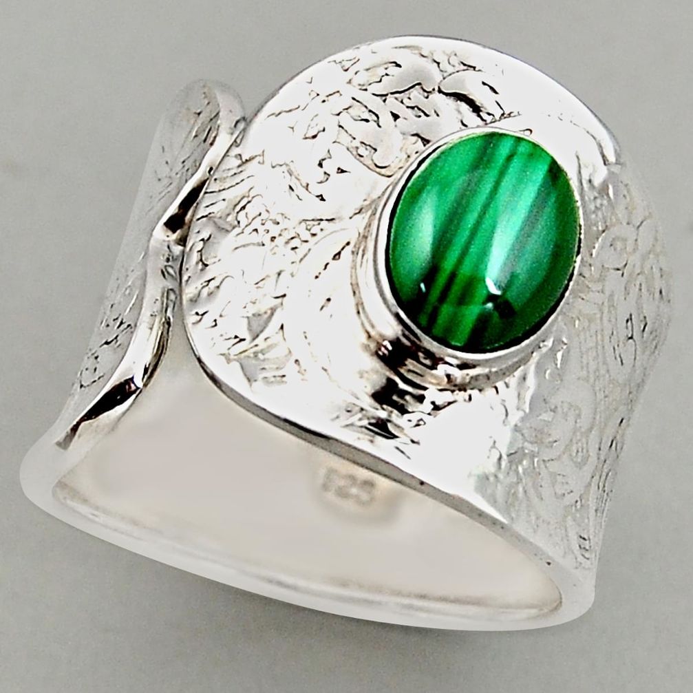 3.16cts natural green malachite silver adjustable solitaire ring size 8.5 p95901