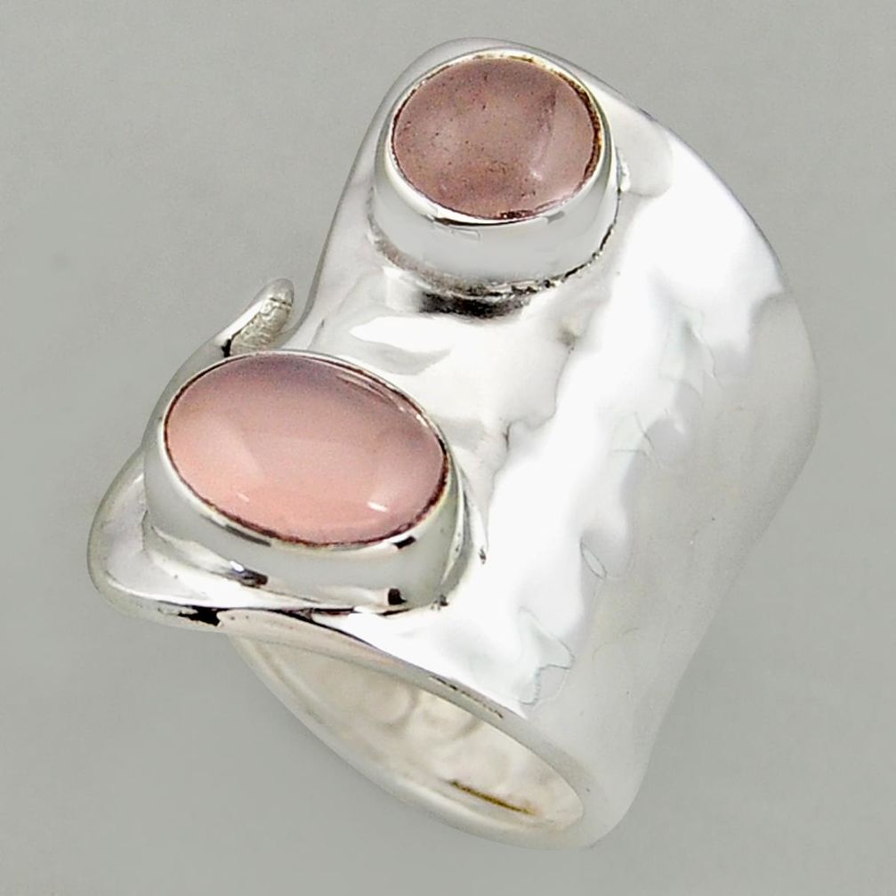 925 silver 4.50cts natural rose quartz adjustable solitaire ring size 7 p95915