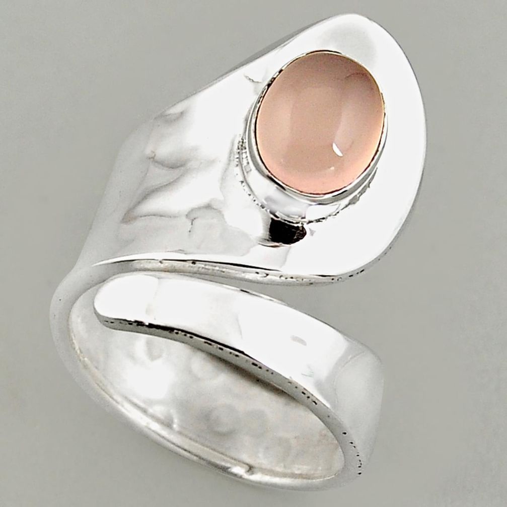 3.28cts natural rose quartz 925 silver adjustable solitaire ring size 7.5 p95916