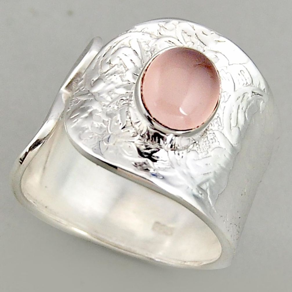 3.02cts natural rose quartz 925 silver adjustable solitaire ring size 9.5 p95920