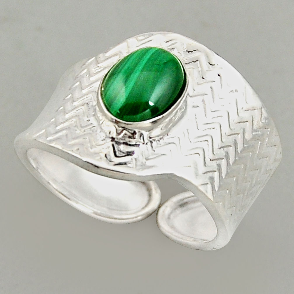 925 silver 3.19cts natural malachite adjustable solitaire ring size 8.5 p95939