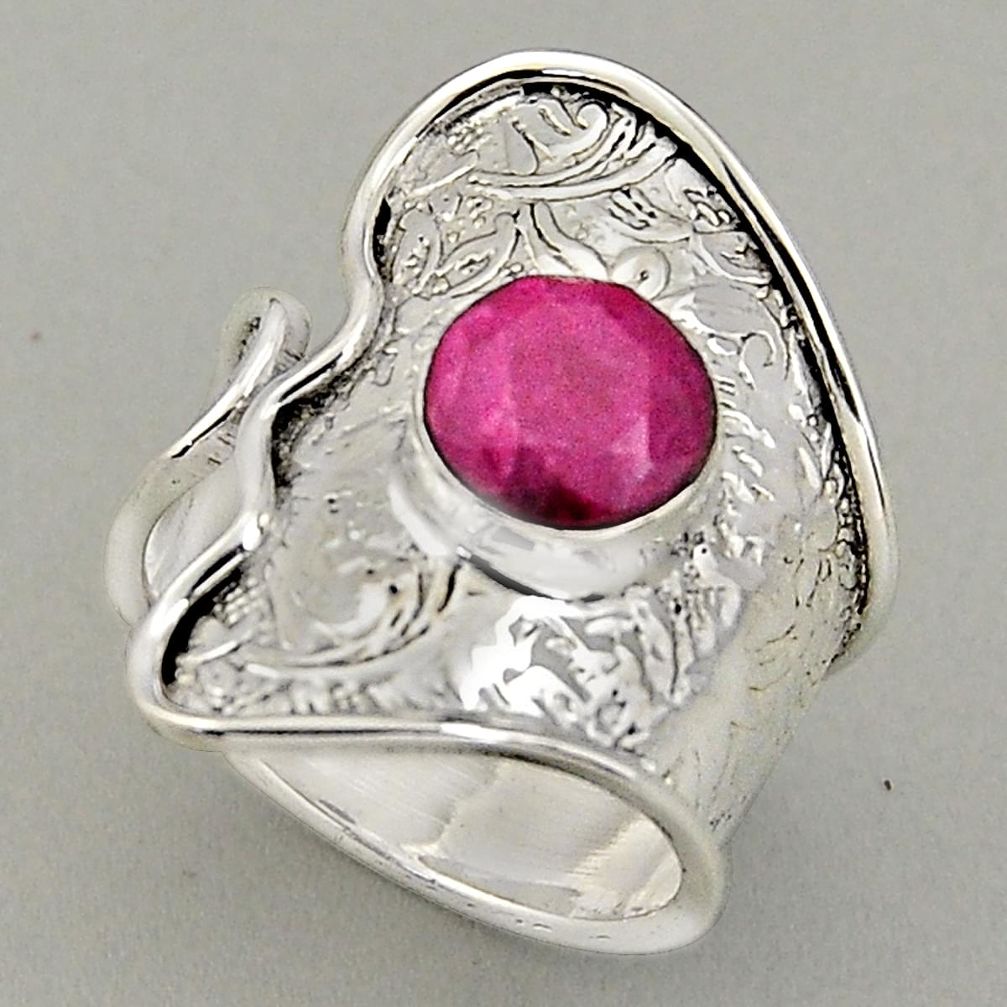 3.29cts natural red ruby 925 silver adjustable solitaire ring size 8 p95962