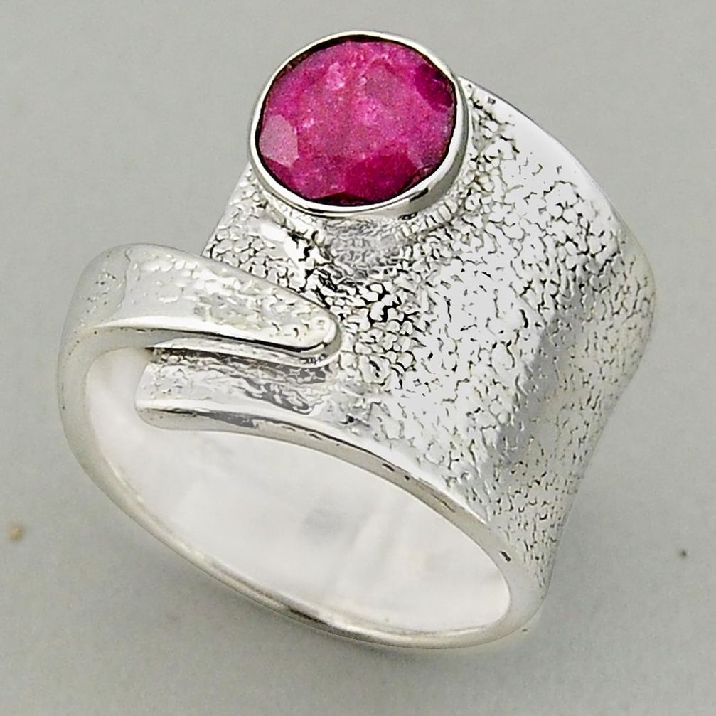 925 silver 3.28cts natural red ruby adjustable solitaire ring size 7.5 p95967