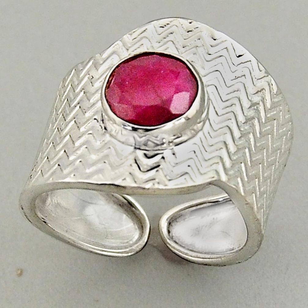 925 silver 3.13cts natural red ruby adjustable solitaire ring size 8 p95971