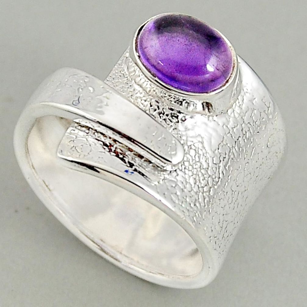 3.29cts natural purple amethyst silver adjustable solitaire ring size 8 p95982