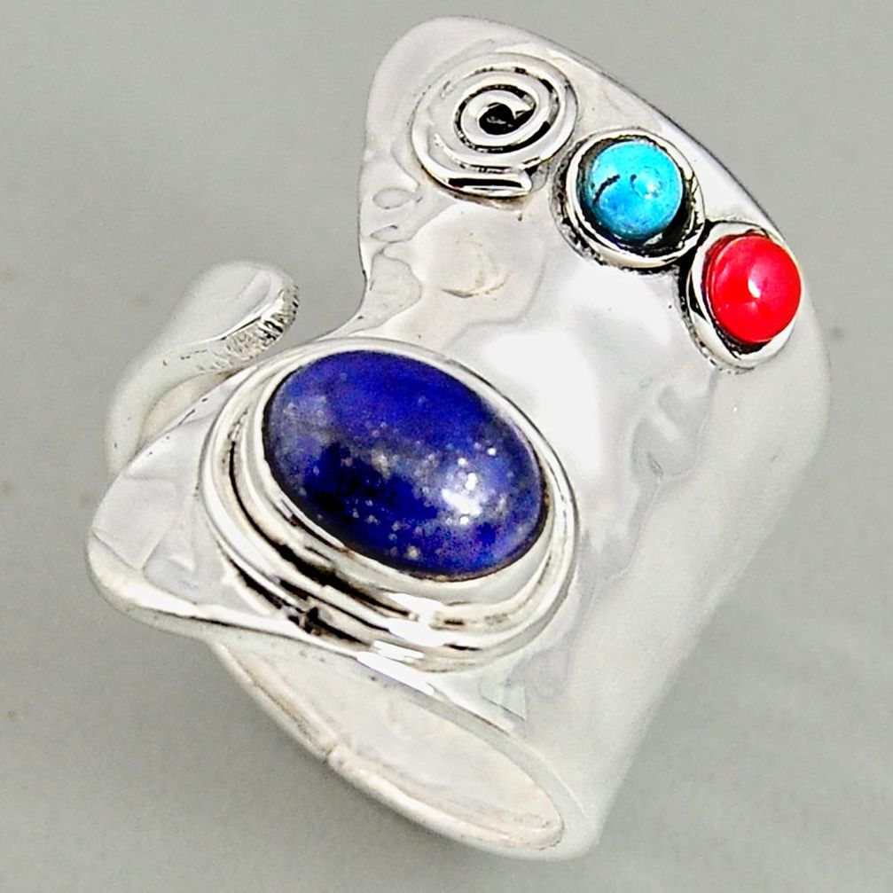 4.55cts natural blue lapis lazuli 925 silver adjustable ring size 7.5 p96006