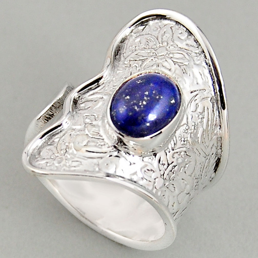 3.01cts natural lapis lazuli 925 silver adjustable solitaire ring size 7 p96017