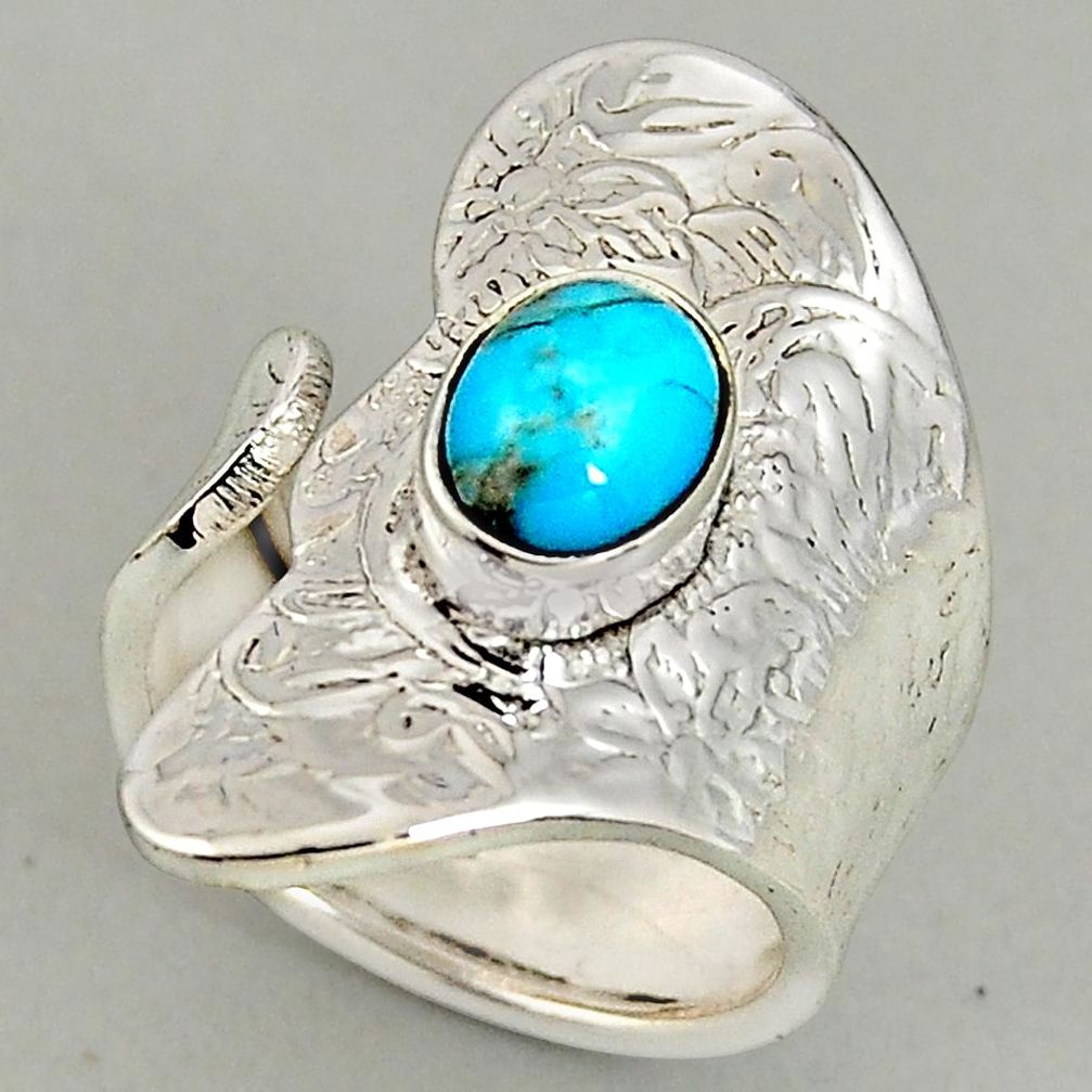 2.11cts blue arizona mohave turquoise 925 silver adjustable ring size 6 p96043