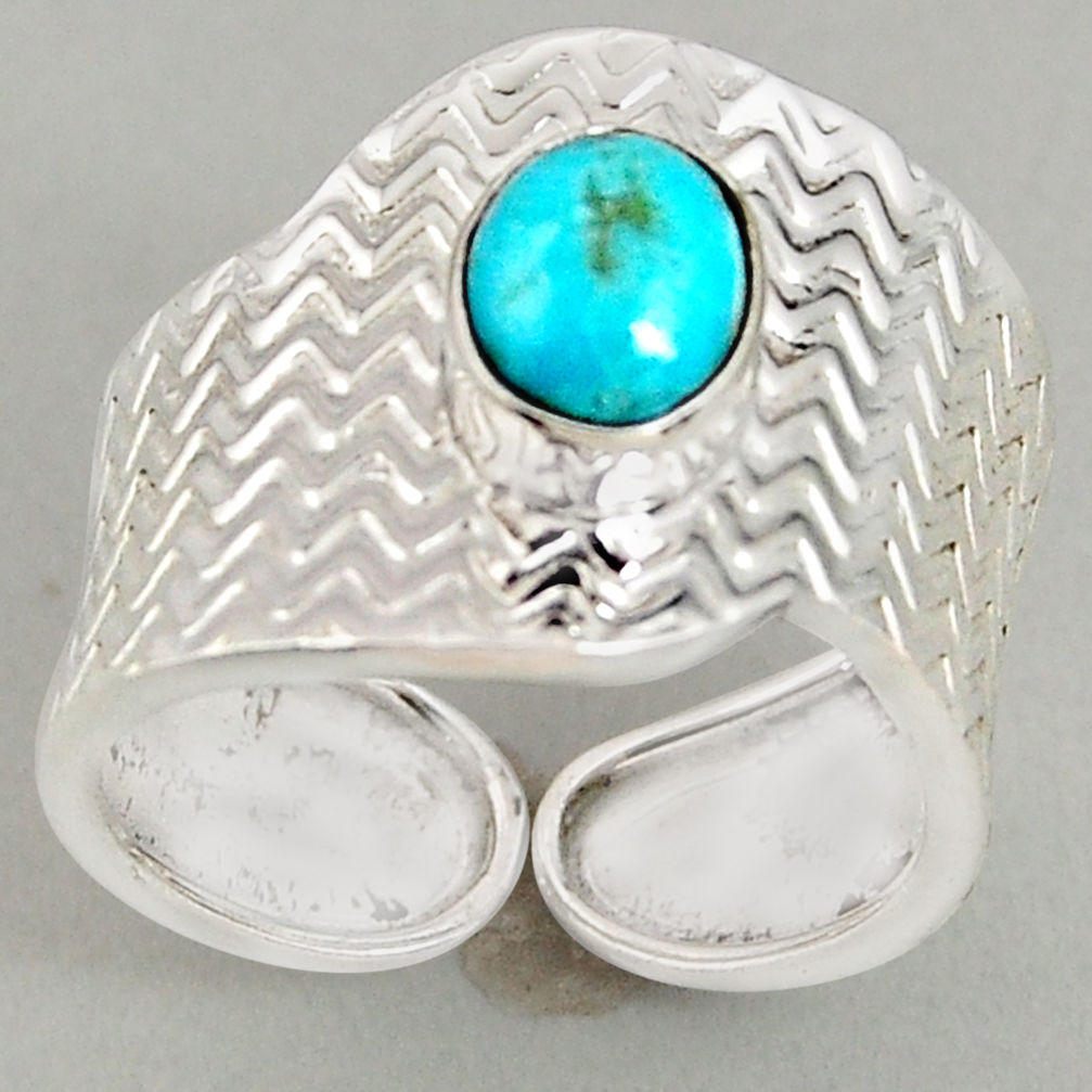 2.00cts blue arizona mohave turquoise 925 silver adjustable ring size 7.5 p96057