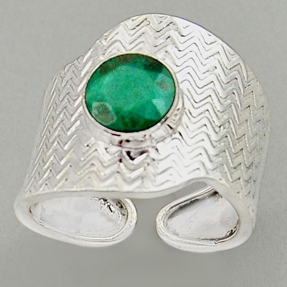 3.41cts natural emerald 925 silver adjustable solitaire ring size 8.5 p96062